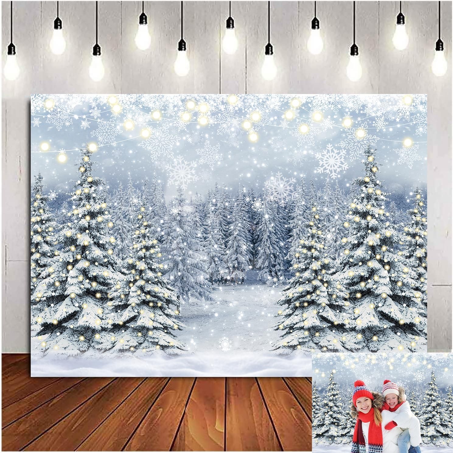 Winter Forest Photography Backdrop Glitter Snowy Pine Tree Scene Background