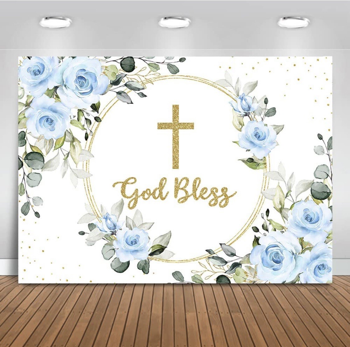 Mocsicka Blue Floral Baptism Photo Booth Backdrop 7 x 5 ft