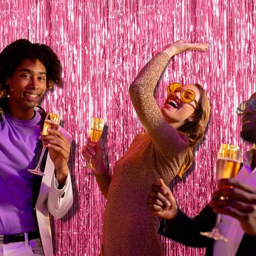 Backdrop Party Decorations Tinsel Curtain Party Backdrop Foil 2 Pack Pink