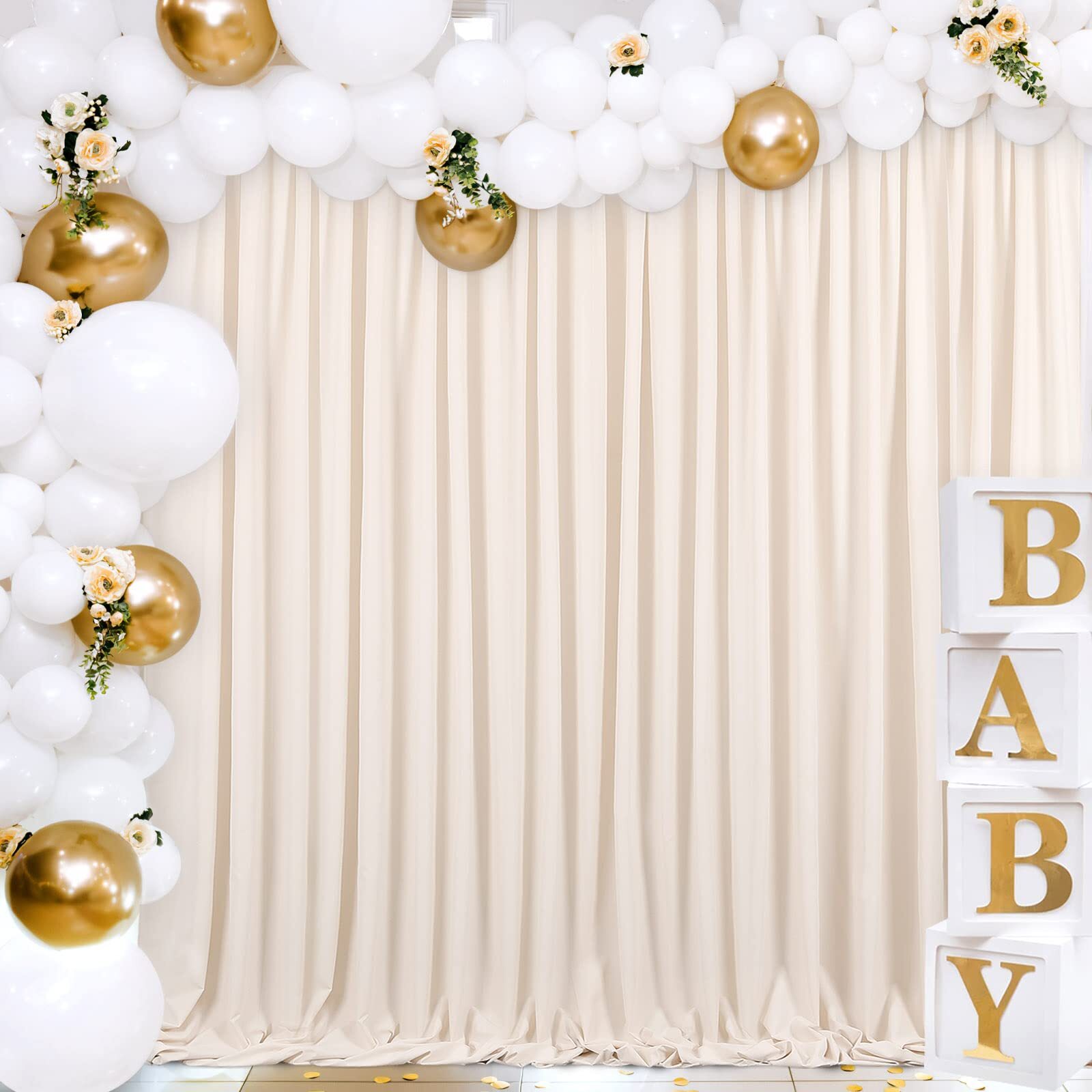 Wrinkle Free Ivory Backdrop Curtains 2 Panels 5ftx8ft Polyester Wedding Backd…