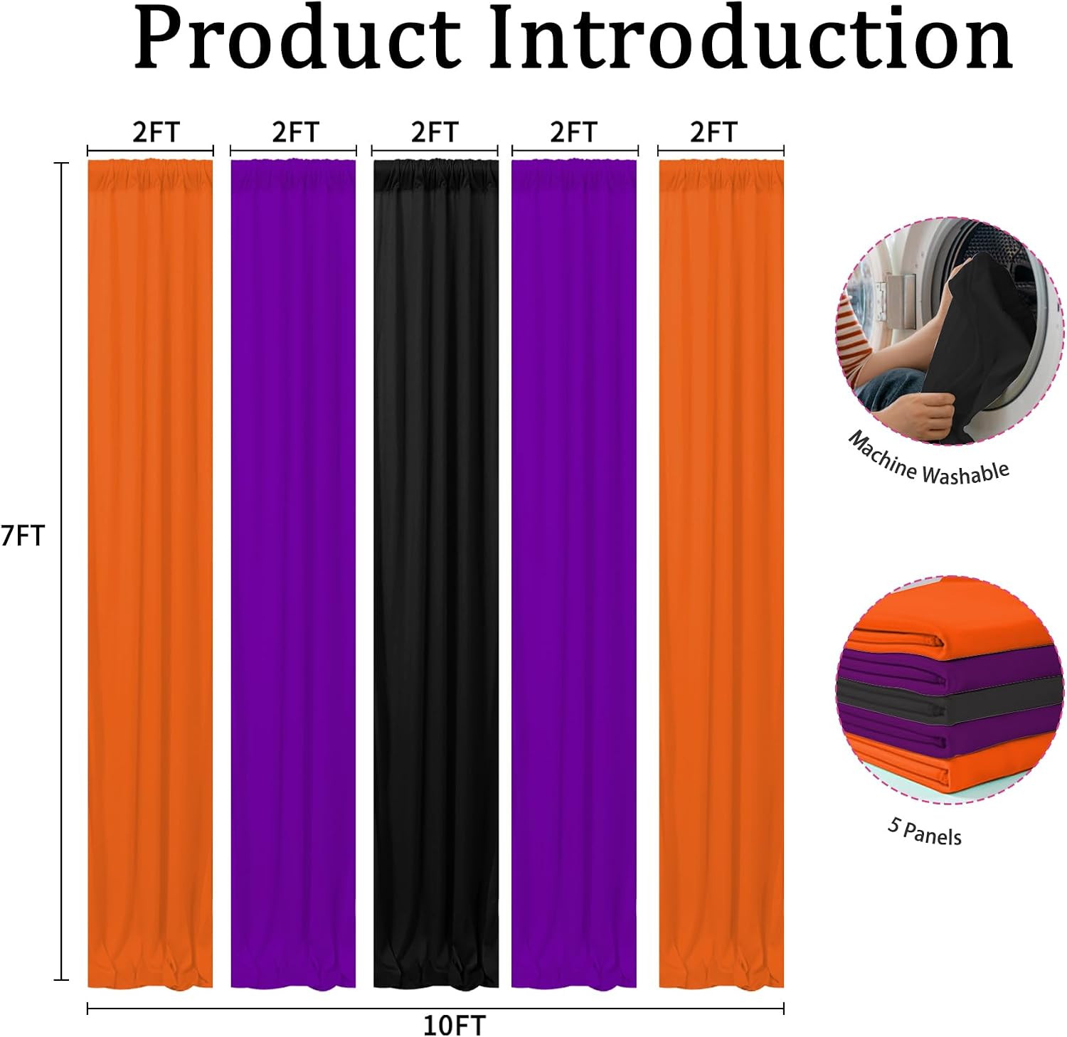 Halloween Backdrop Curtain – 10×7Ft Black Orange Purple Party Background Decor f