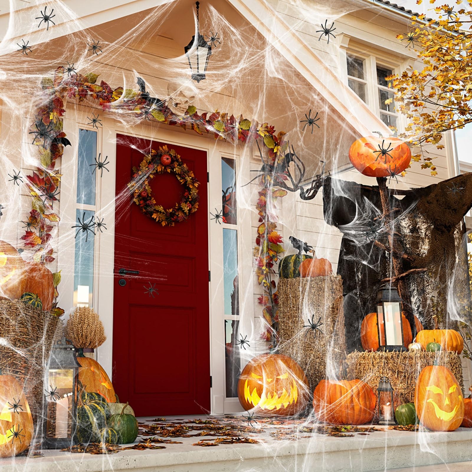 1200 sqft Halloween Spider Webs and 50pcs Fake Spiders Super Stretch Cobwebs …