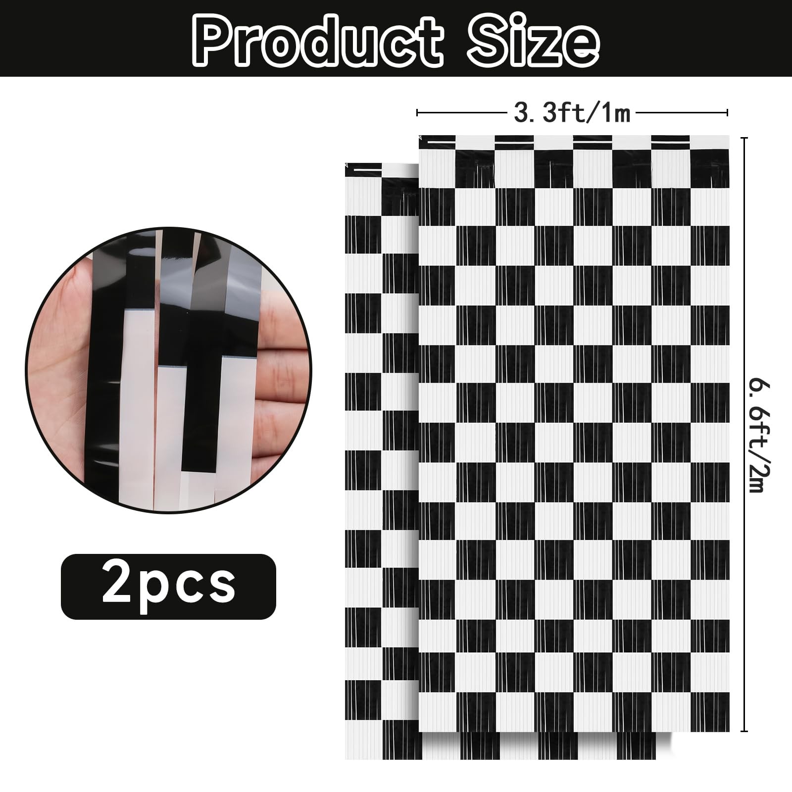 PintreeLand 2PCS Race Car Foil Fringe 3.28 Feet X 6.56 Feet, Black And White