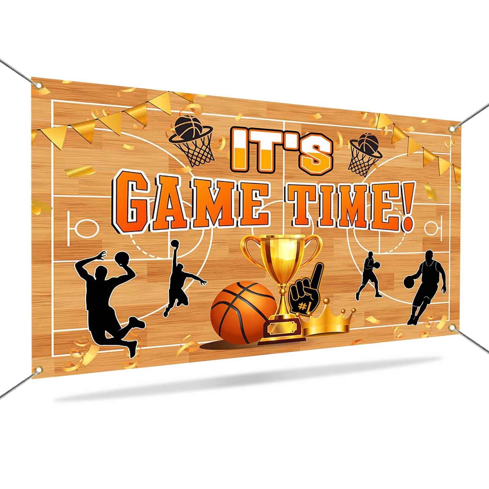 Mocsicka Basketball Birthday Banner It’s Game Time 6×3.6ft, Orange
