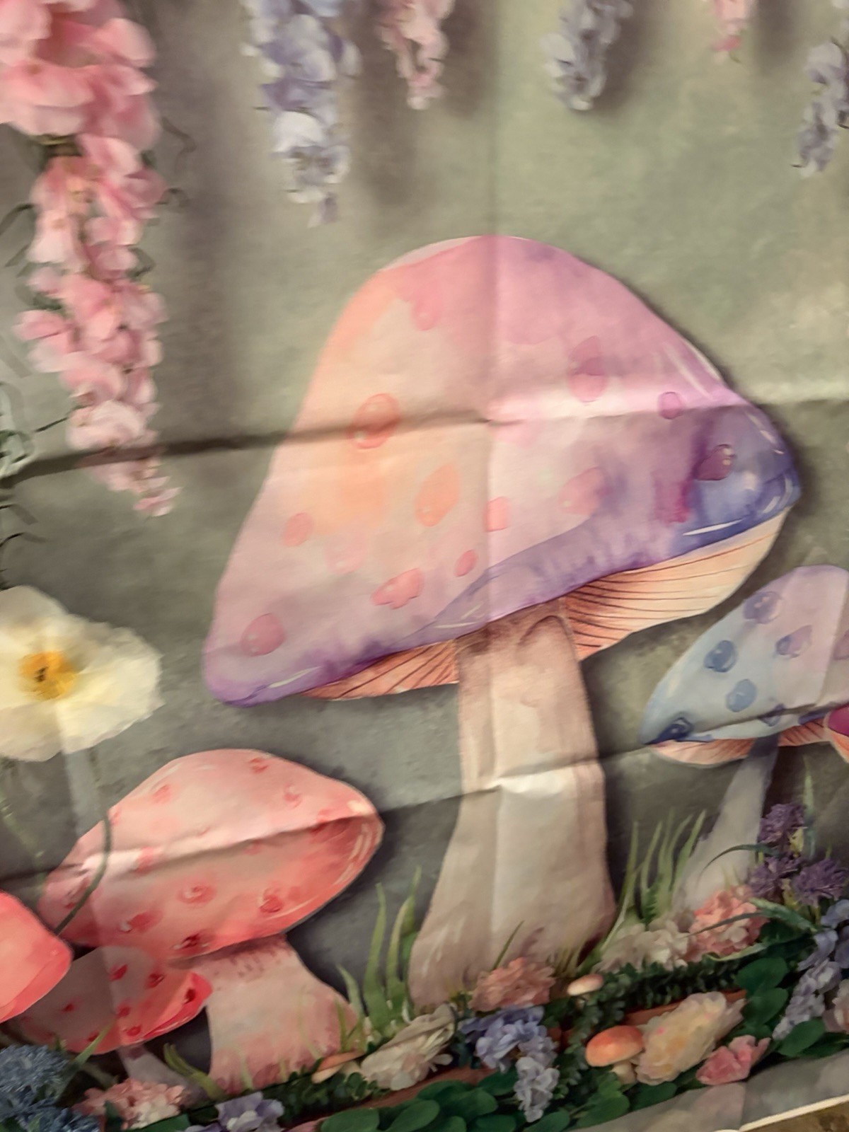 Fairy Mushroom Backdrop Enchanted Garden Photo Background Pink Purple 7 Ft X 5