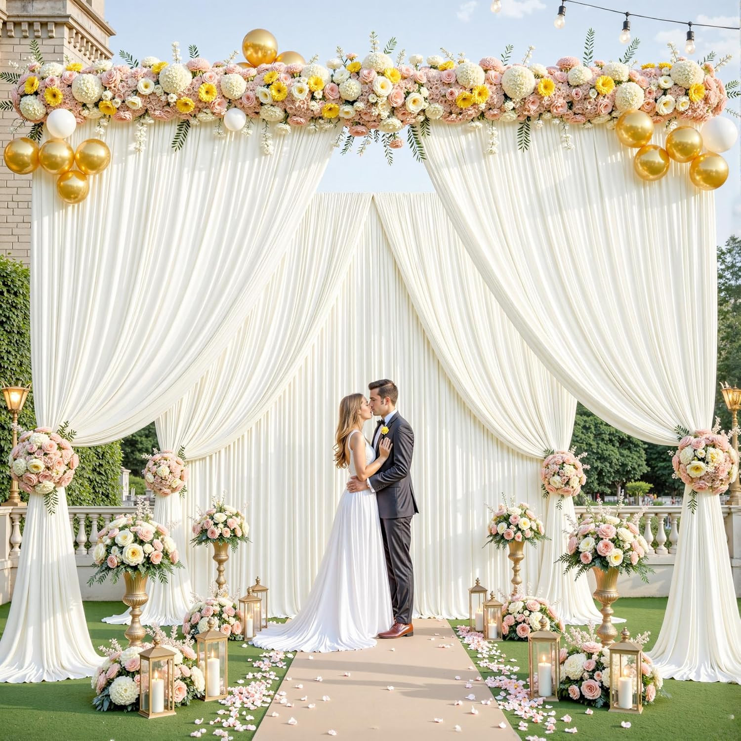 Ivory Backdrop Curtains 32x10ft for Baby Showers & Parties – 8 Panels