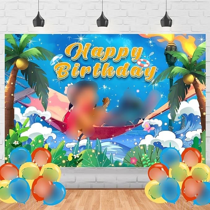 OUDINI Cartoon Photography Backdrop 5x3ft Summer Happy Birthday Banner Luau