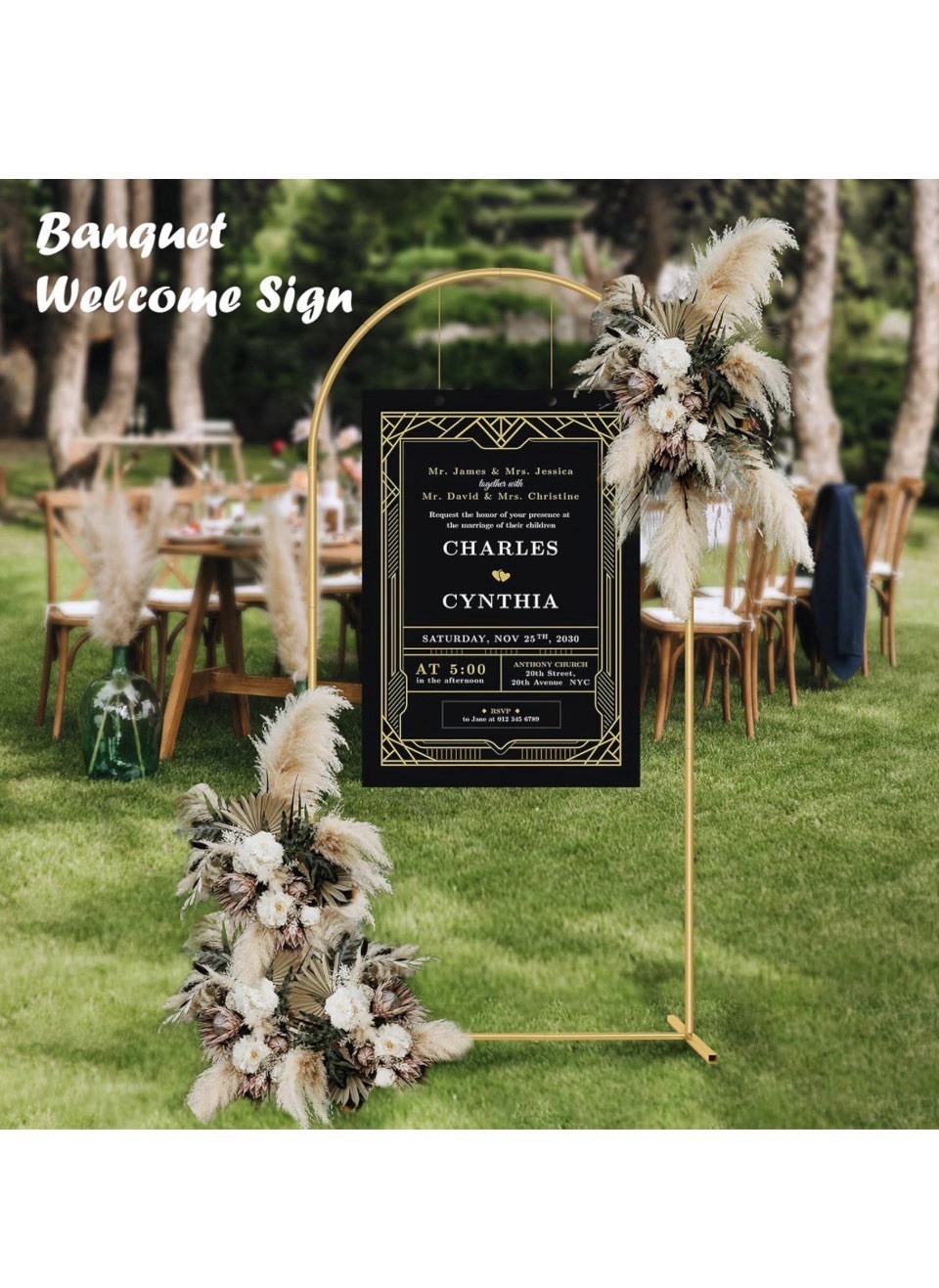 6.6FT Metal Wedding Arch Stand Gold Square Arched Backdrop Frame for Party Cerem
