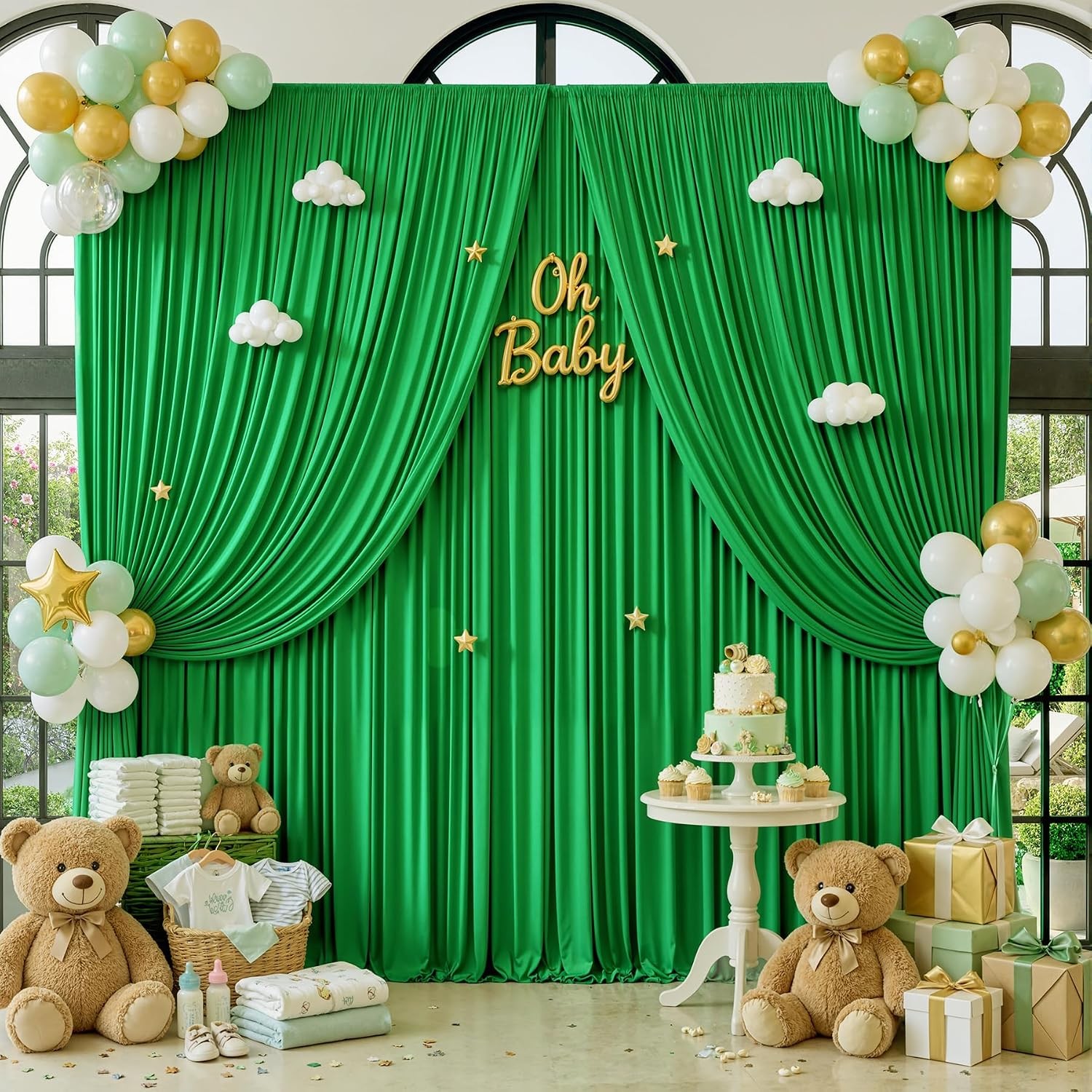 10ft×12ft Ivory Backdrop Curtain Wedding Parties 2 Panels Wrinkle Free Polyester