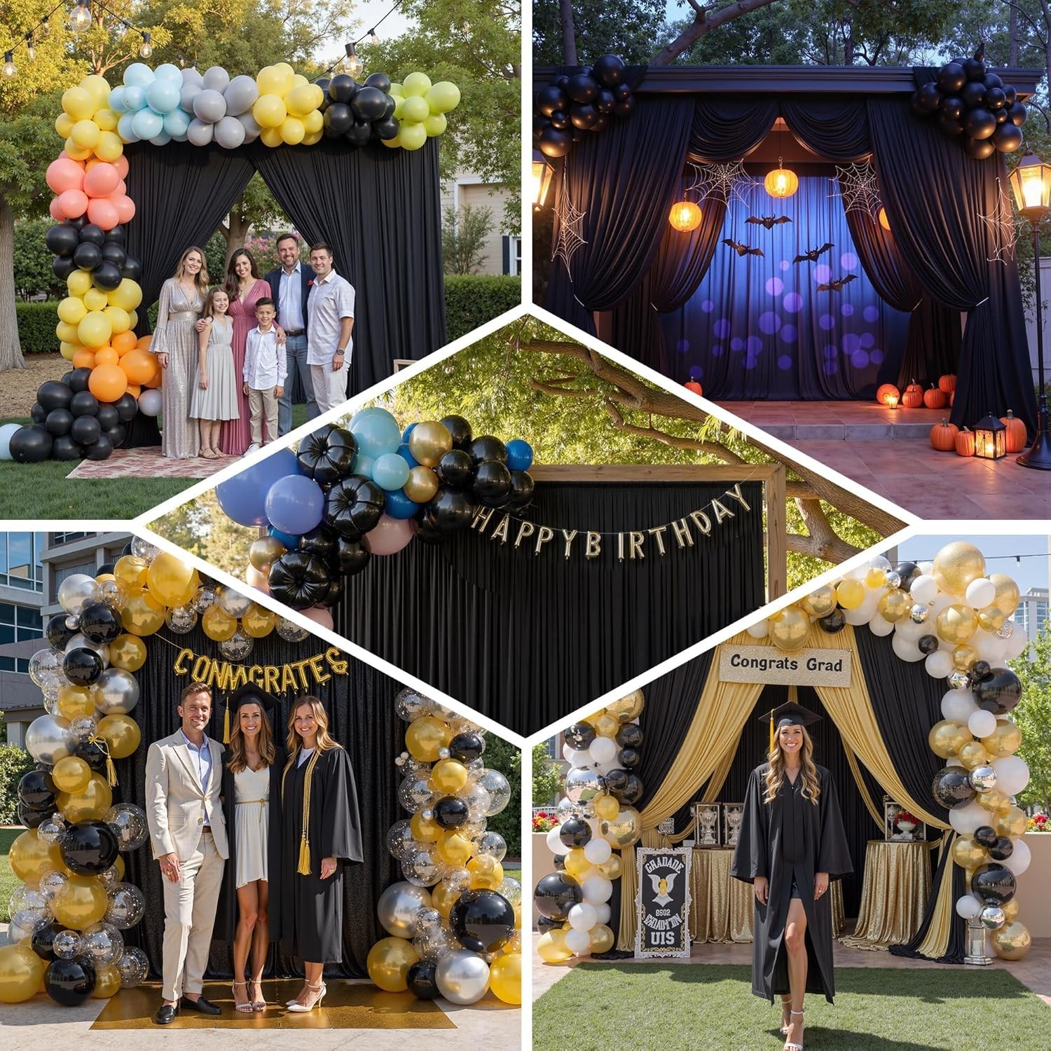 50ft×12ft Black Backdrop Curtain for Wedding W5′ x H12′(10 panels),