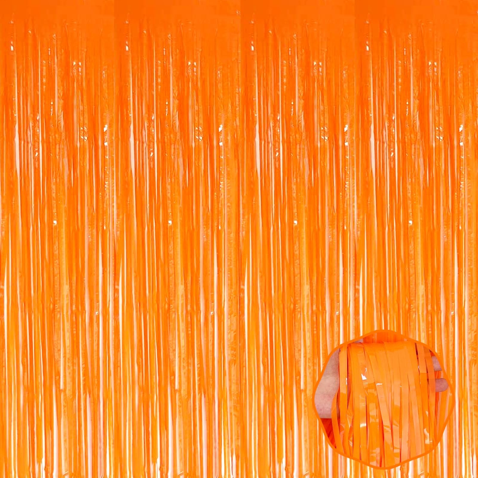 Orange Macaron Foil Fringe Tinsel Backdrop Party Curtains 3.28×8.2 Ft 6 PCS
