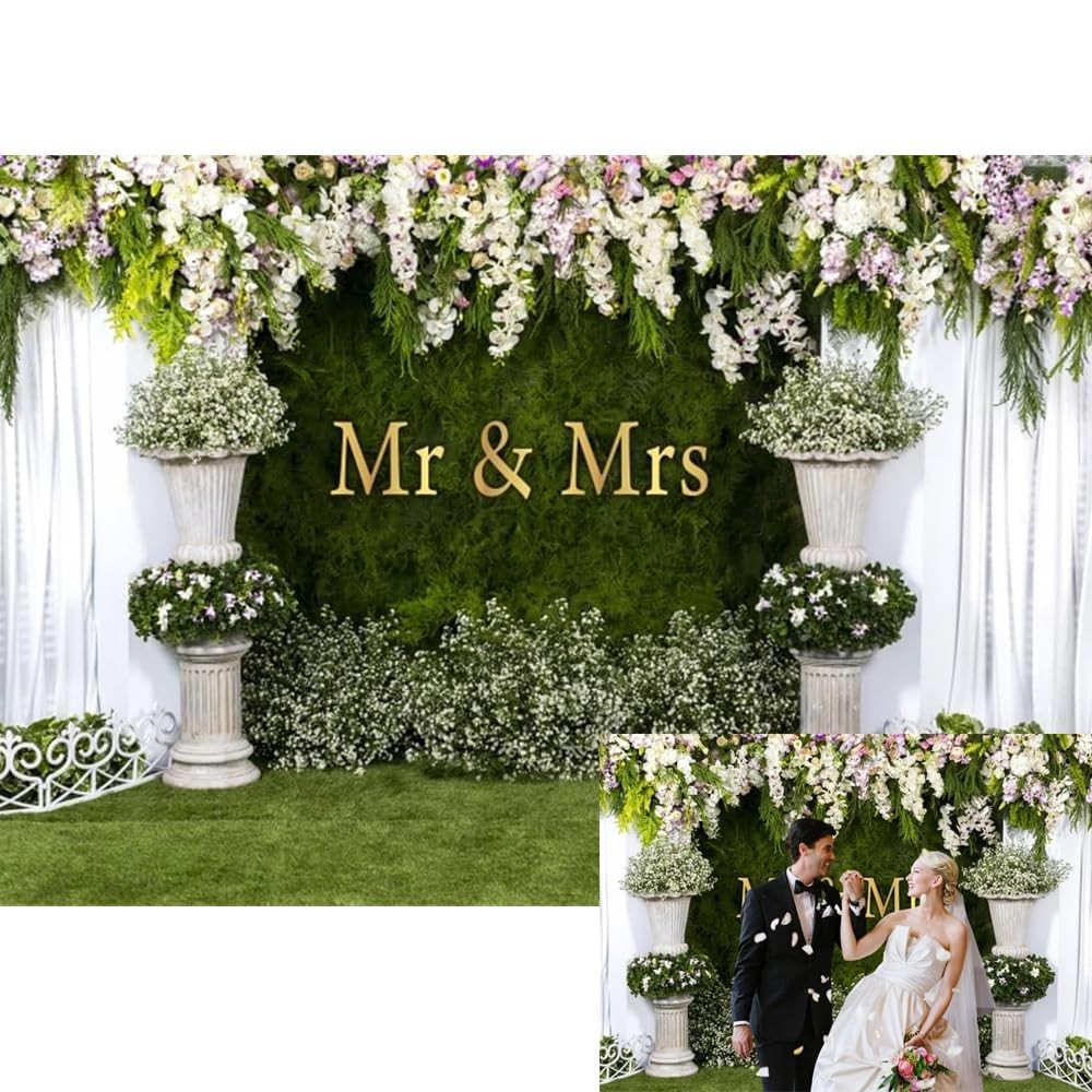 10x8ft Wedding Arch Flower Backdrop Mr To Mrs Engagement Photo Background