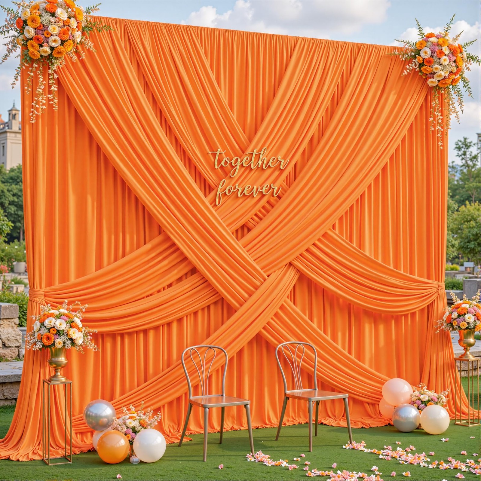 10 Panles Orange Backdrop Curtains – Wrinkle W4′ x H10′(10 panels),