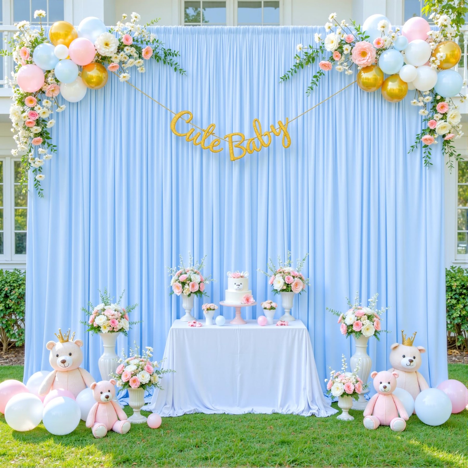 10×10 Baby Blue Backdrop Curtain for Baby Shower Parties Wrinkle Free Light Blue