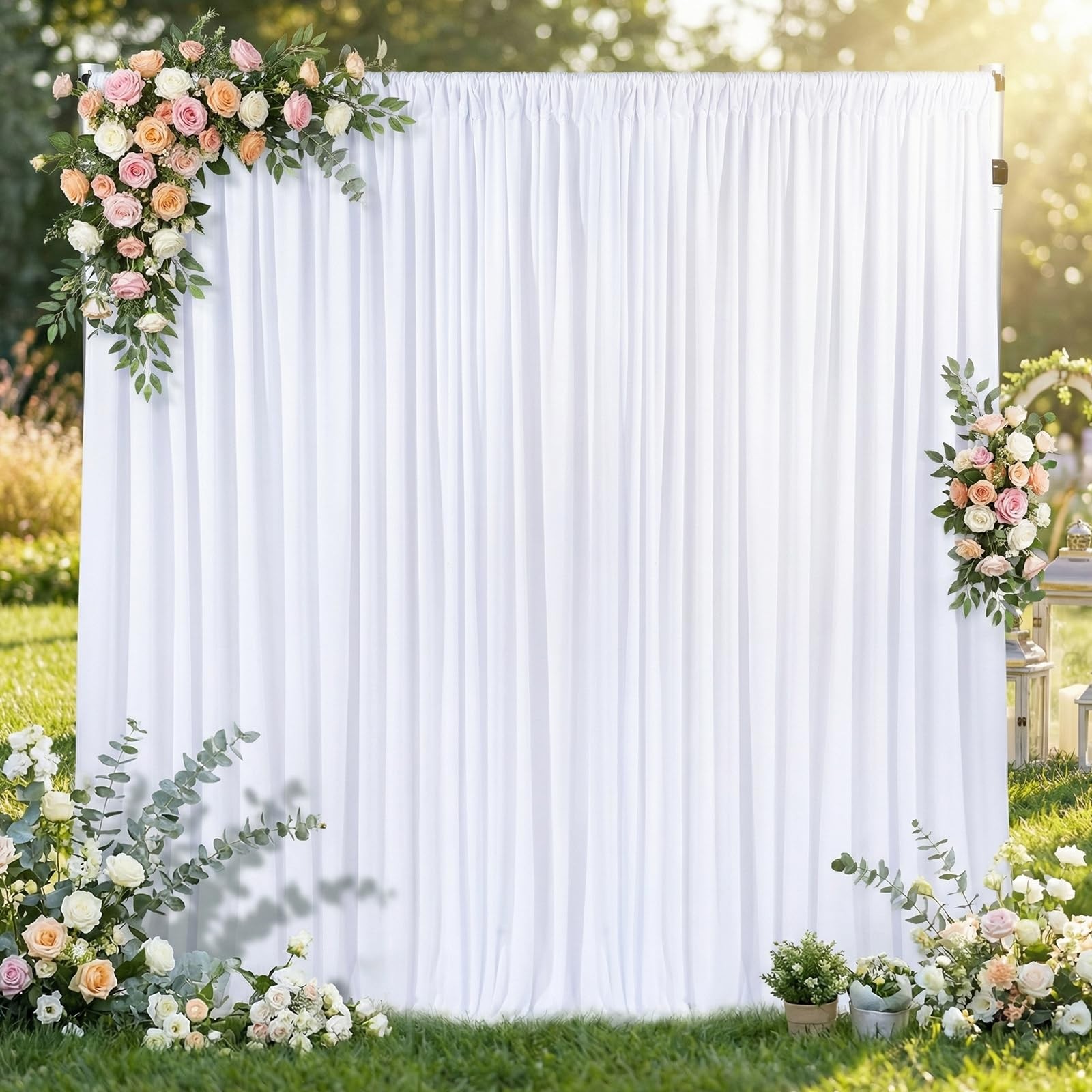 2 PCS 5.3×10 FT White Wrinkle Free Soft Fabric Backdrop Curtains Wedding Drape