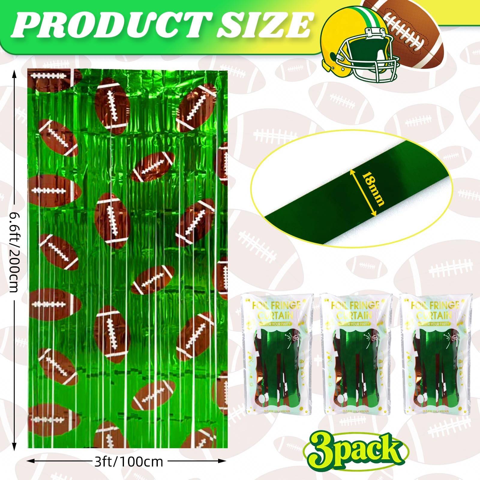 3 Pack Football Party Decorations, Foil Fringe Curtain Backdrop 3.3×6.6 ft fo…