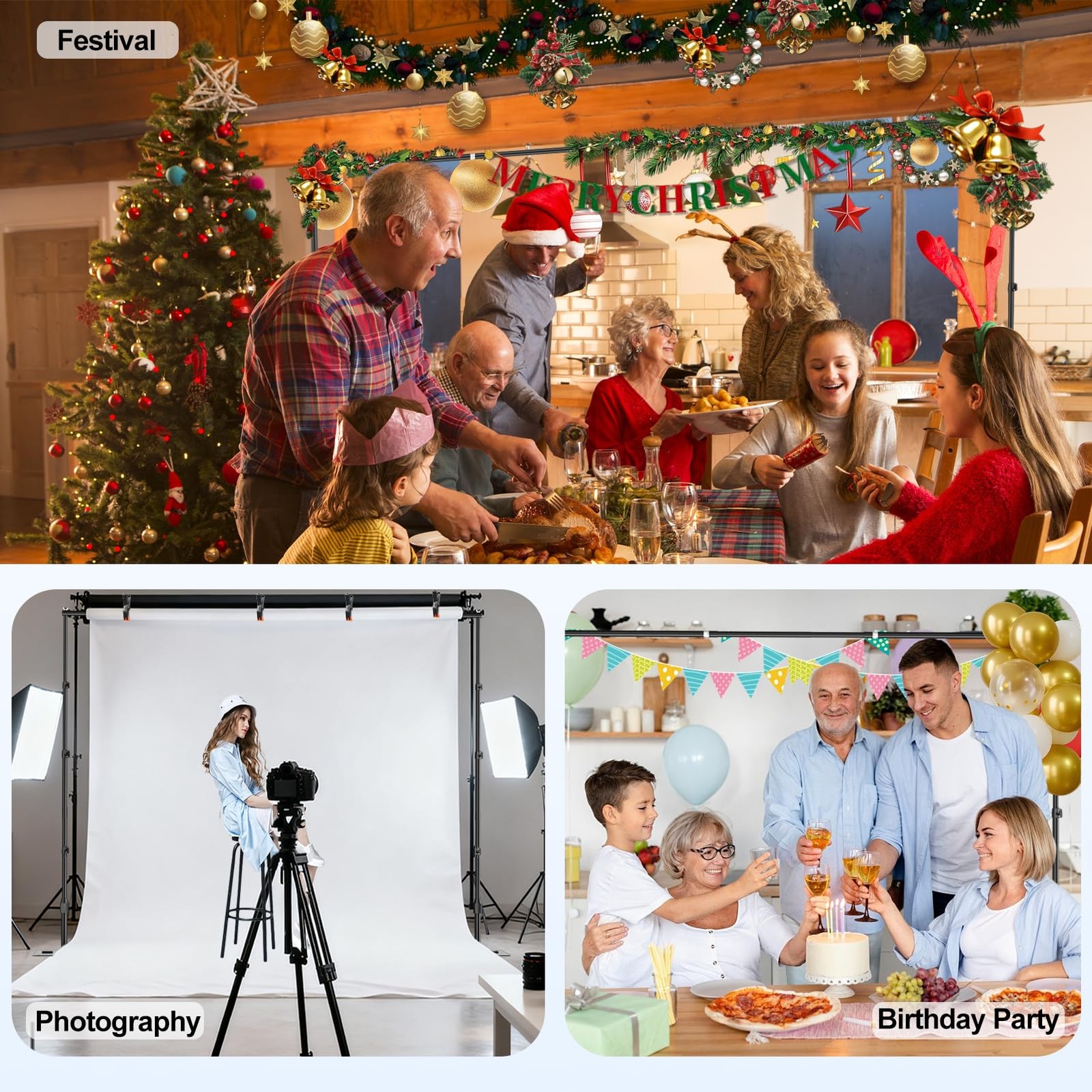 EMART Backdrop Stand,10x10ft(WxH) Adjustable Photo Background 10x10ft, Black