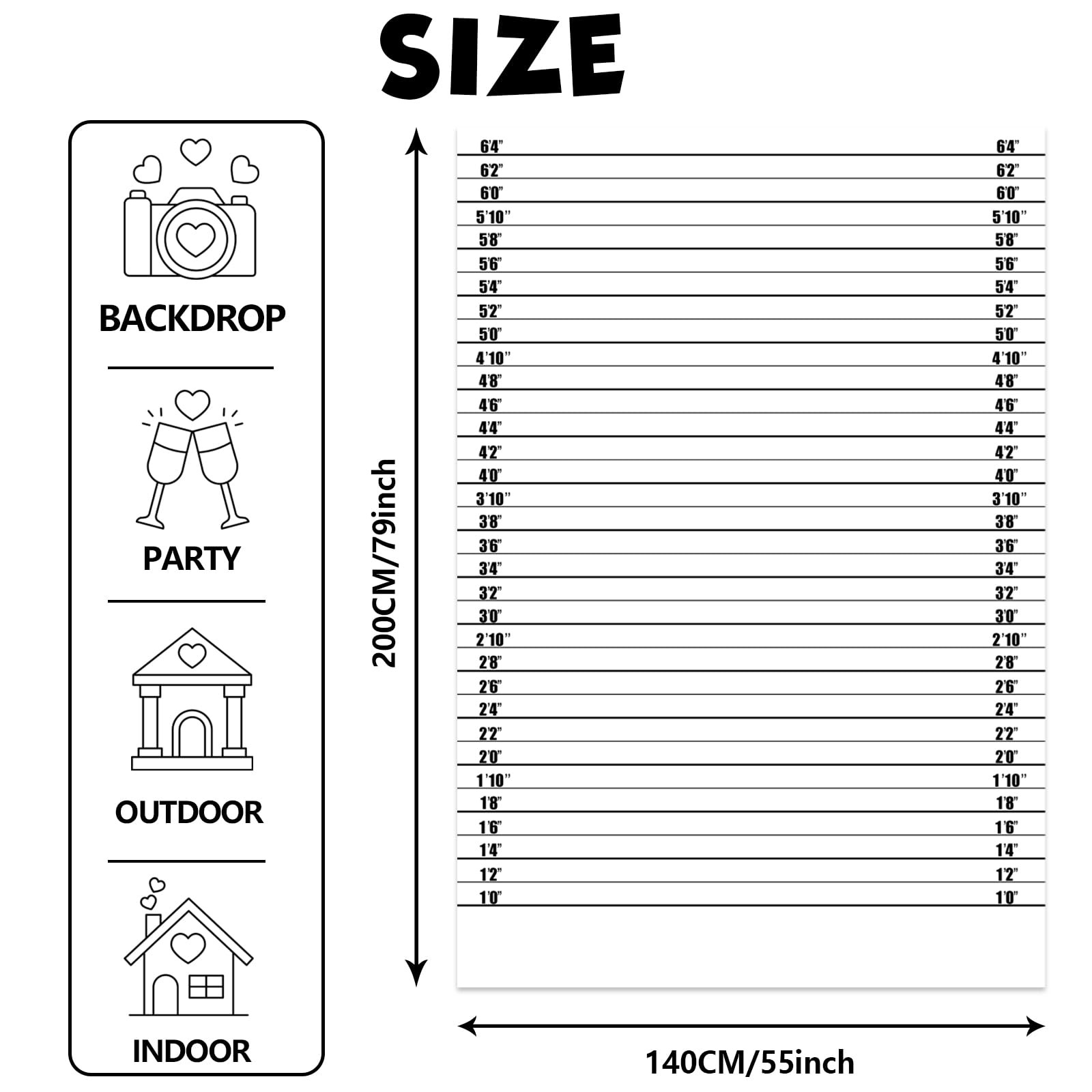 Mugshot Police Lineup Height Charts Banner Backdrop Accurate One Size, Multi