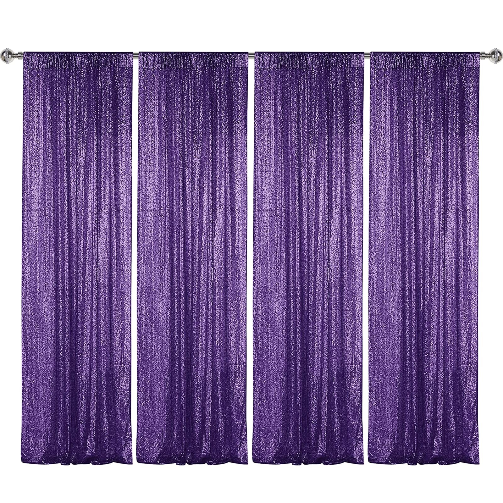 Sugargirl Purple Sequin Backdrop Curtain 4 Panels 2FTx8FT Glitter Purple