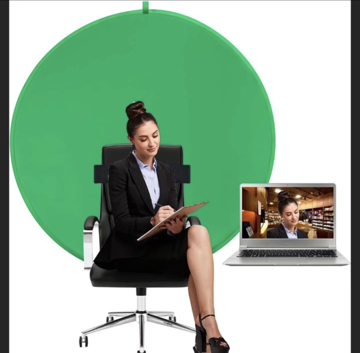 59″ Green Screen Backdrop Round Collapsible Webcam Background For Chair Videos