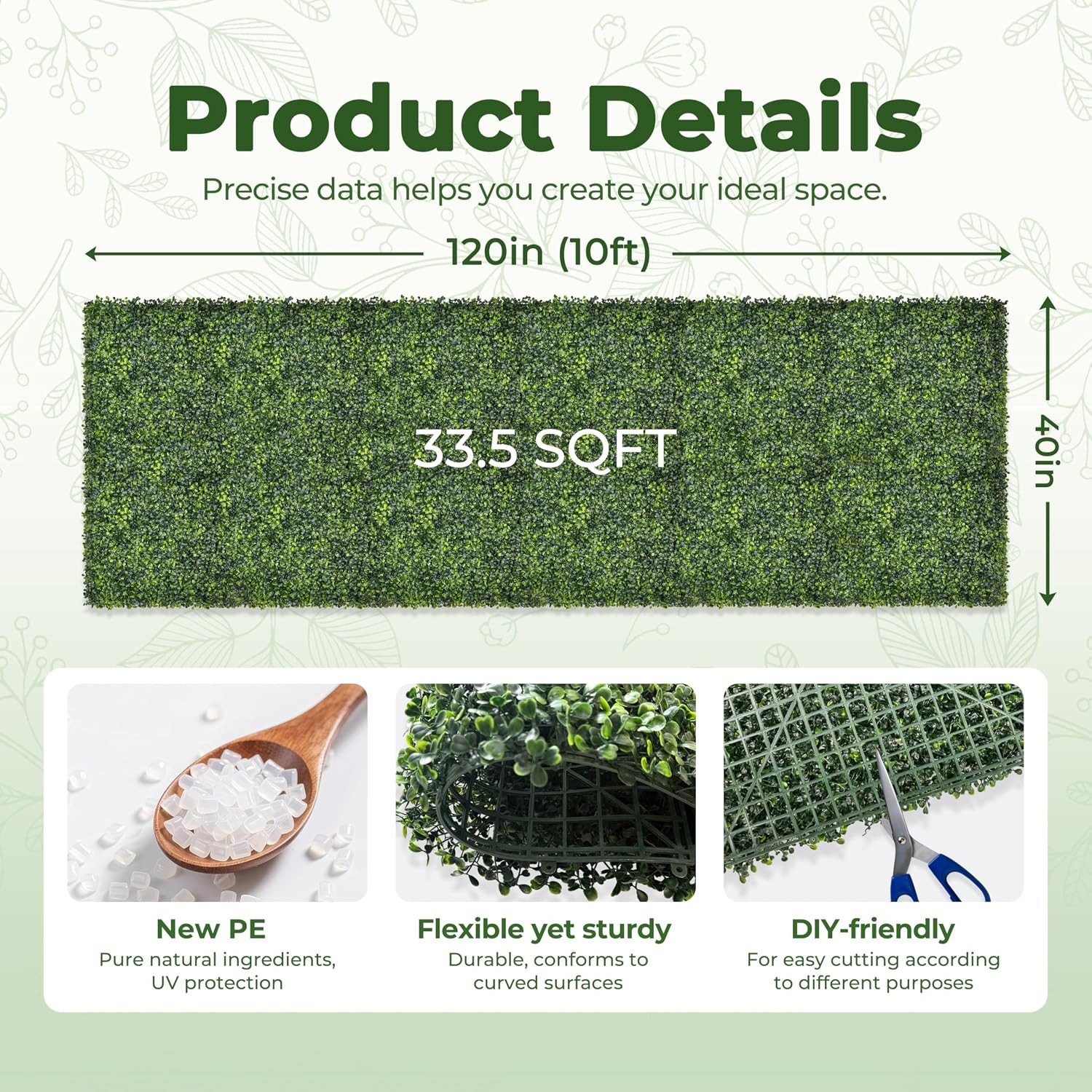 Artificial Boxwood Backdrop Roll: 40″X120″ (33.5 Sqft) Uv-Anti Greenery Faux Gra