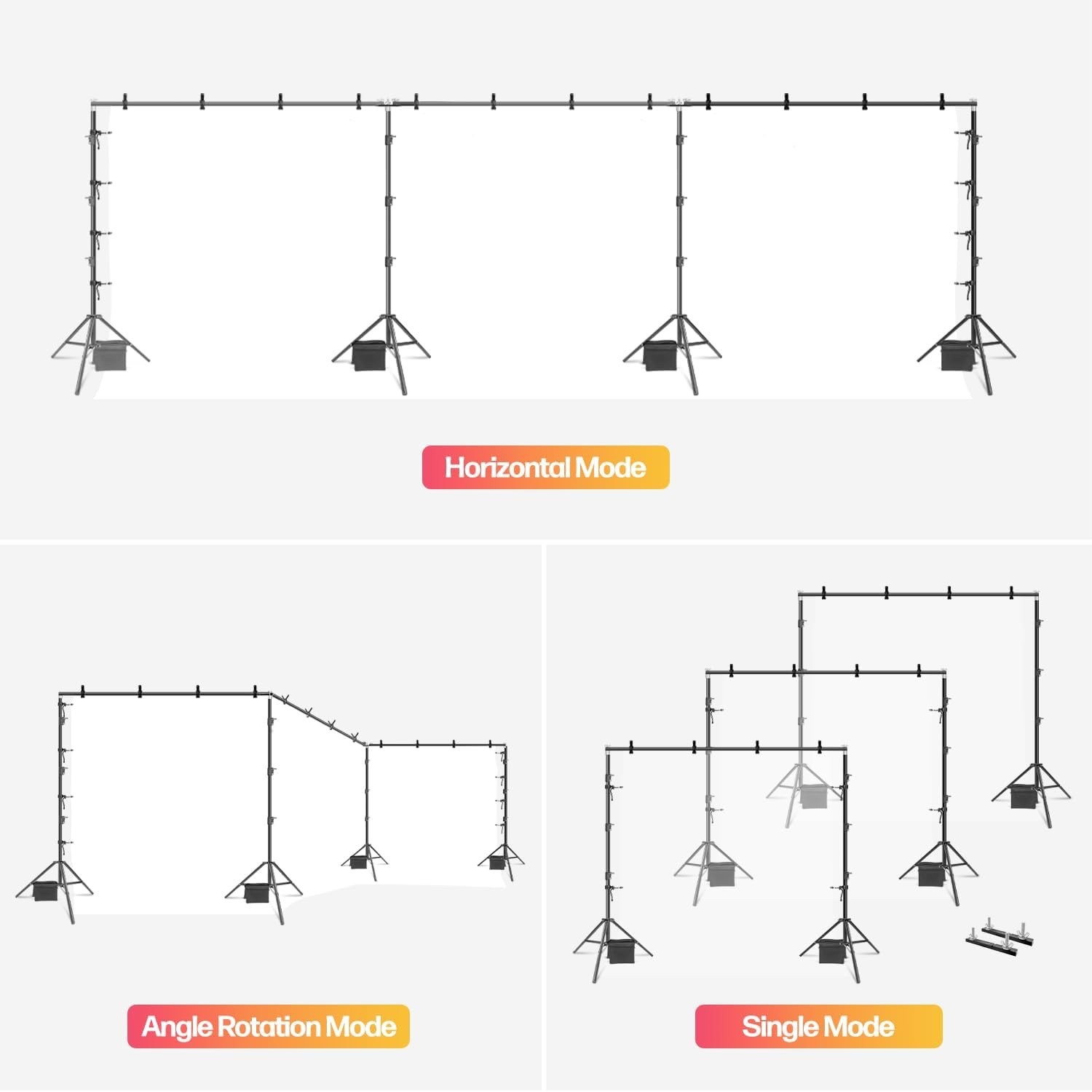LimoStudio [Super Duty] 30.3 x 10.4 ft. Triple Extended Crossbar Backdrop Stands