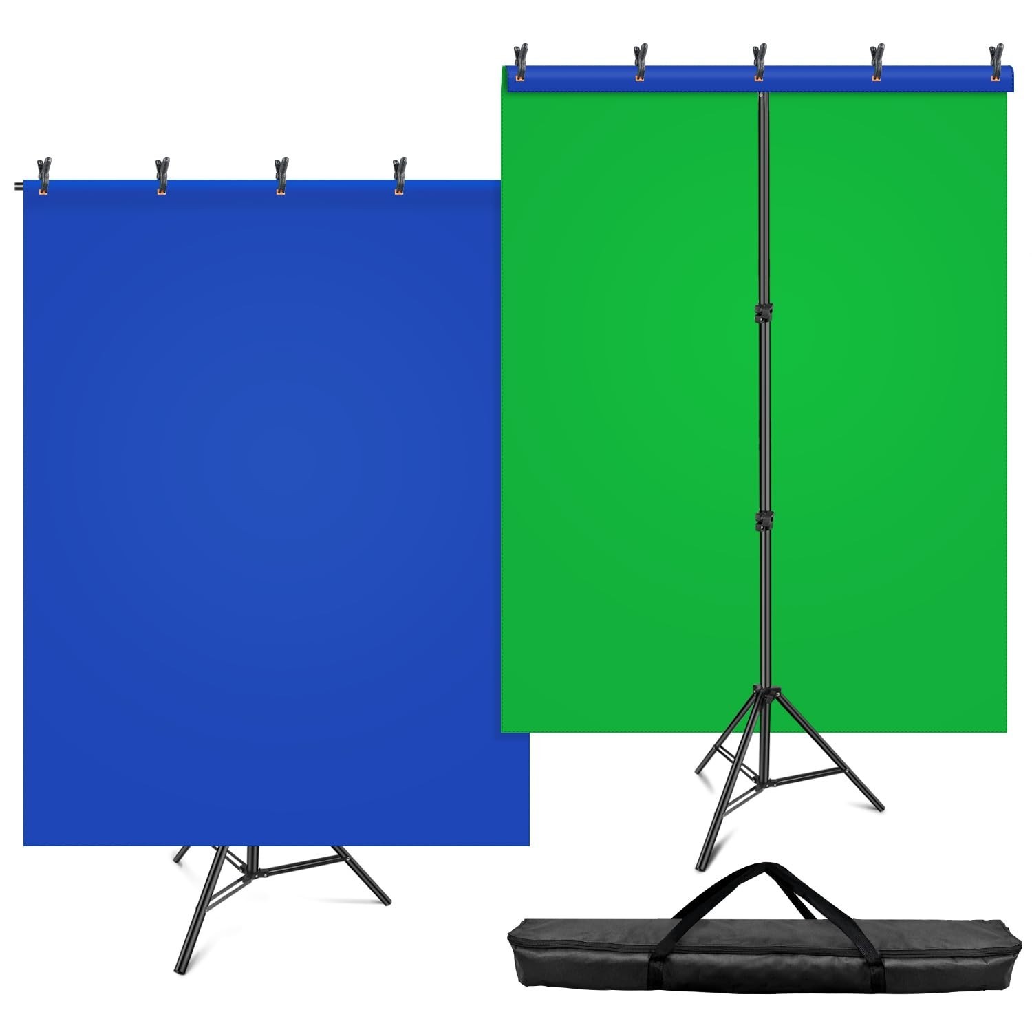 7x5ft Green Screen & 6.5x5ft Blue Backdrop Kit with Stand for Streaming & Photog