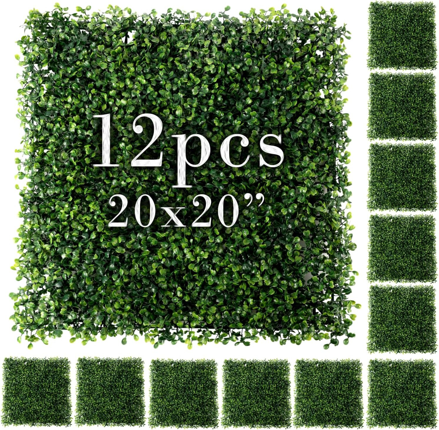 Artificial Grass Wall Panels – 20″x20″ Faux Greenery Backdrop, 12 Pack
