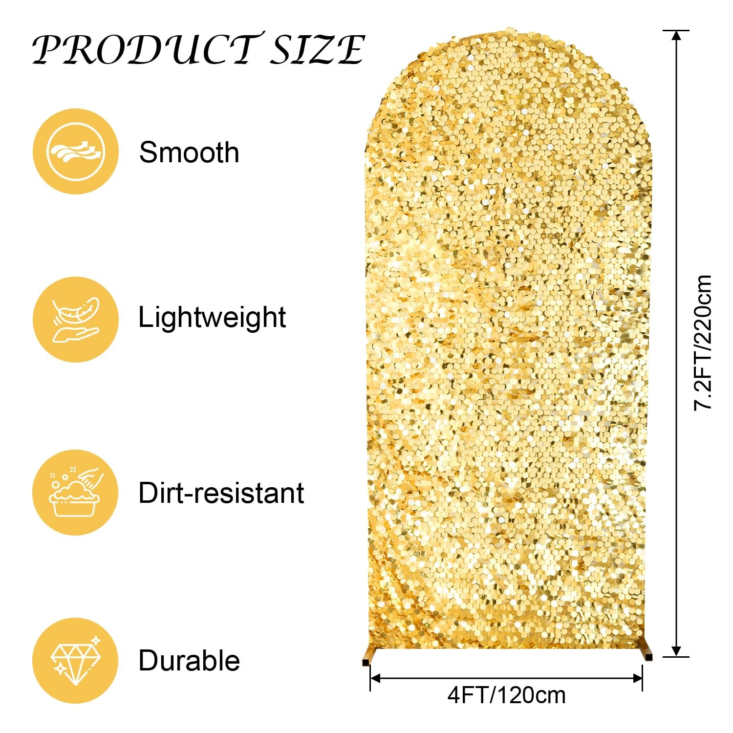 7.2 FT Bling Arch Backdrop Cover, Gold Sequin Wedding Arch Stand Cover, Round…