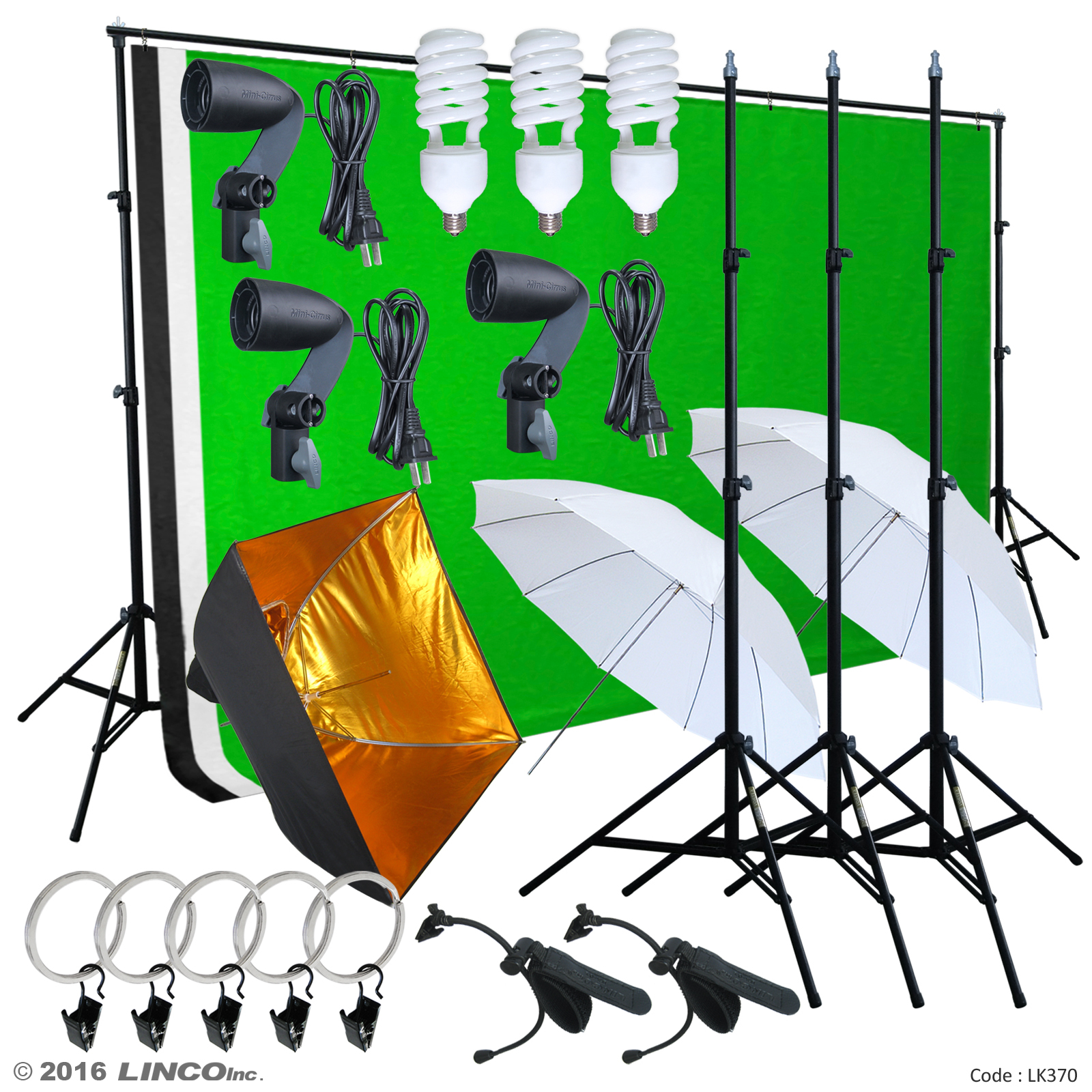 Photo Studio Photography kit W/3 Light Bulb Lighting Muslin 3 Backdrop Stand Set