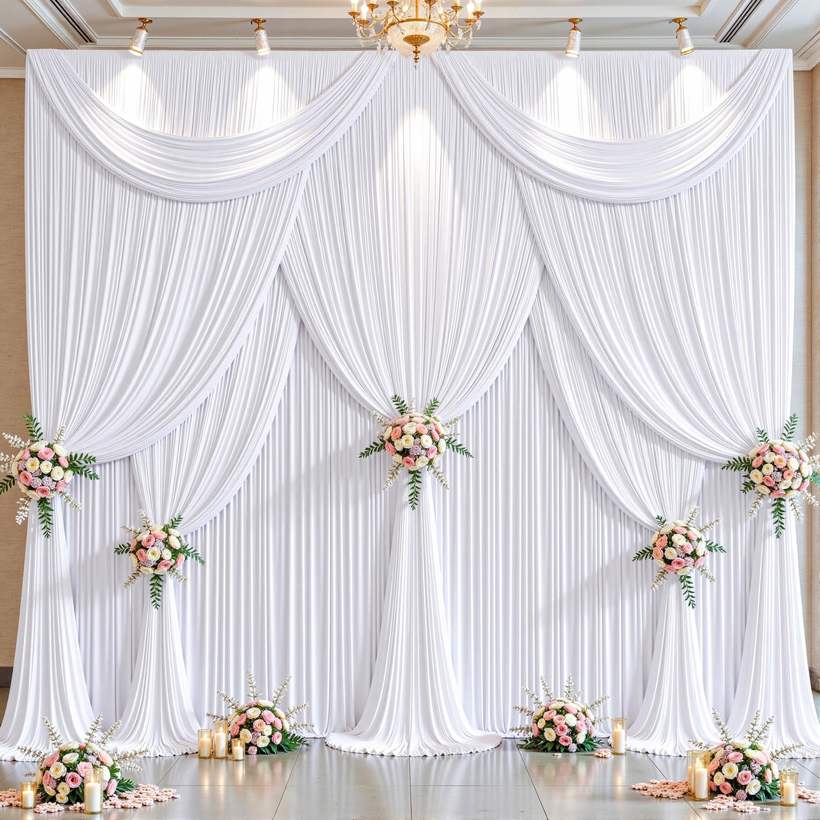 10 Panels White Backdrop Curtains – Wrinkle Free W4′ x H10′(10 panels),