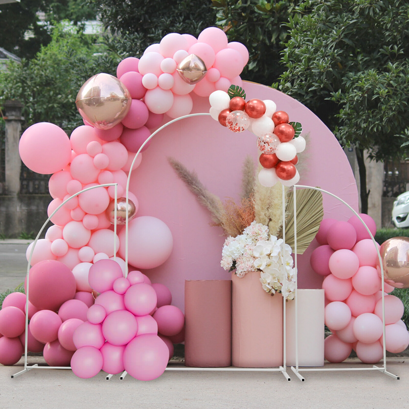 Pink Wedding Arch Cover & White Wedding Arch Backdrop Stand Set Party Ceremony