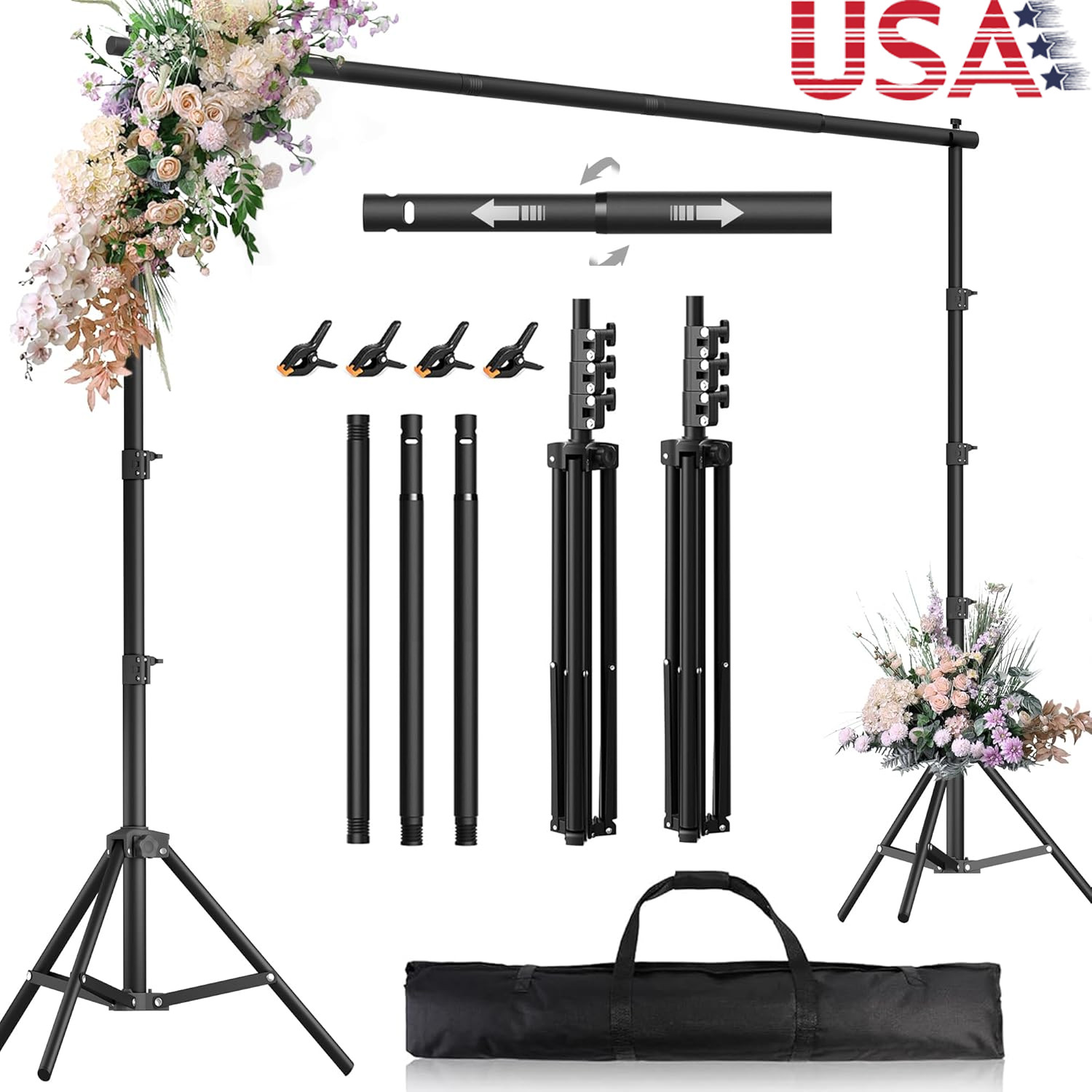 6.5×6.5ft(WxH) Heavy Duty Backdrop Stand Kit Photography Studio Background Suppo