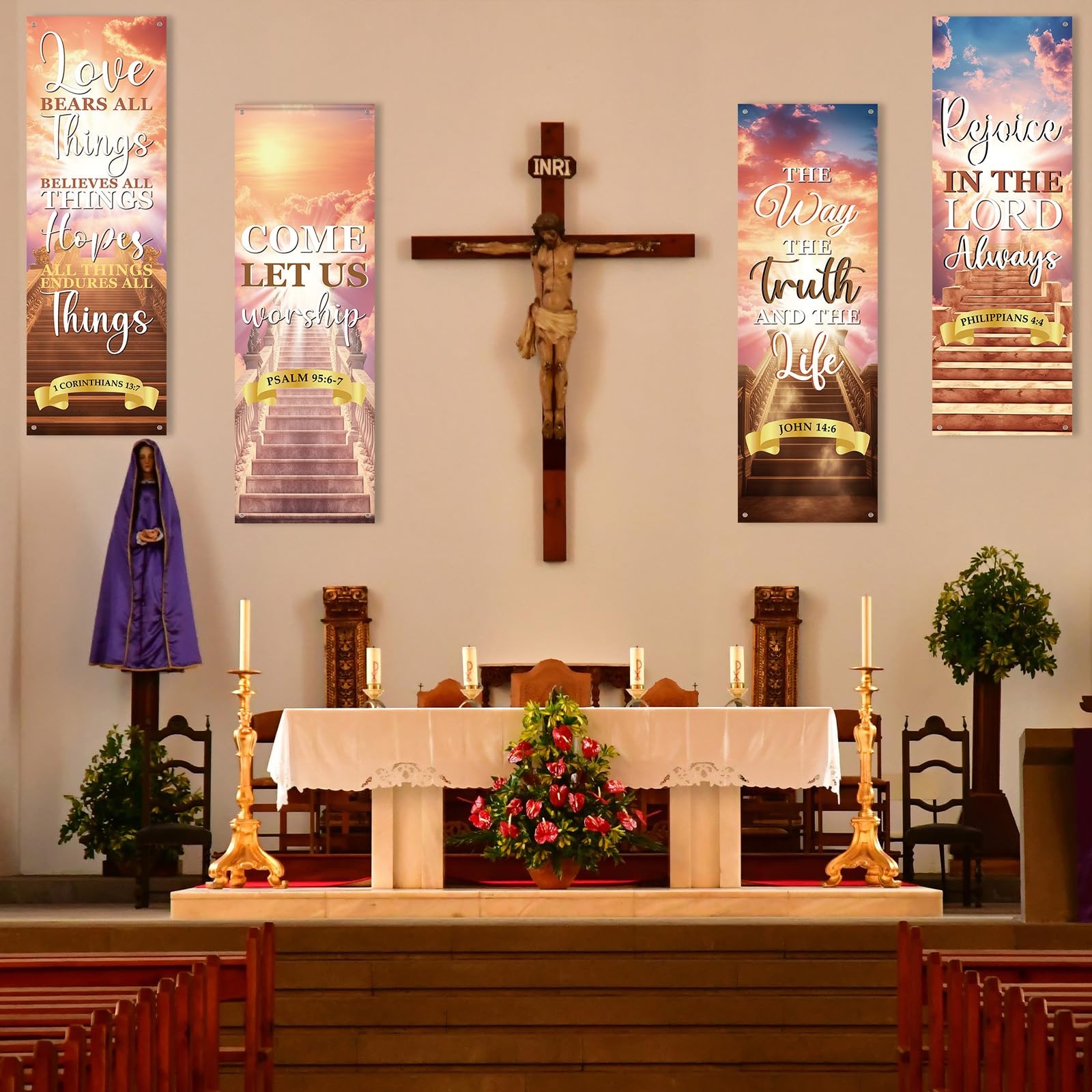 4Pcs Church Banners With Scripture Church Banners for Sanctuary Wall Worship …