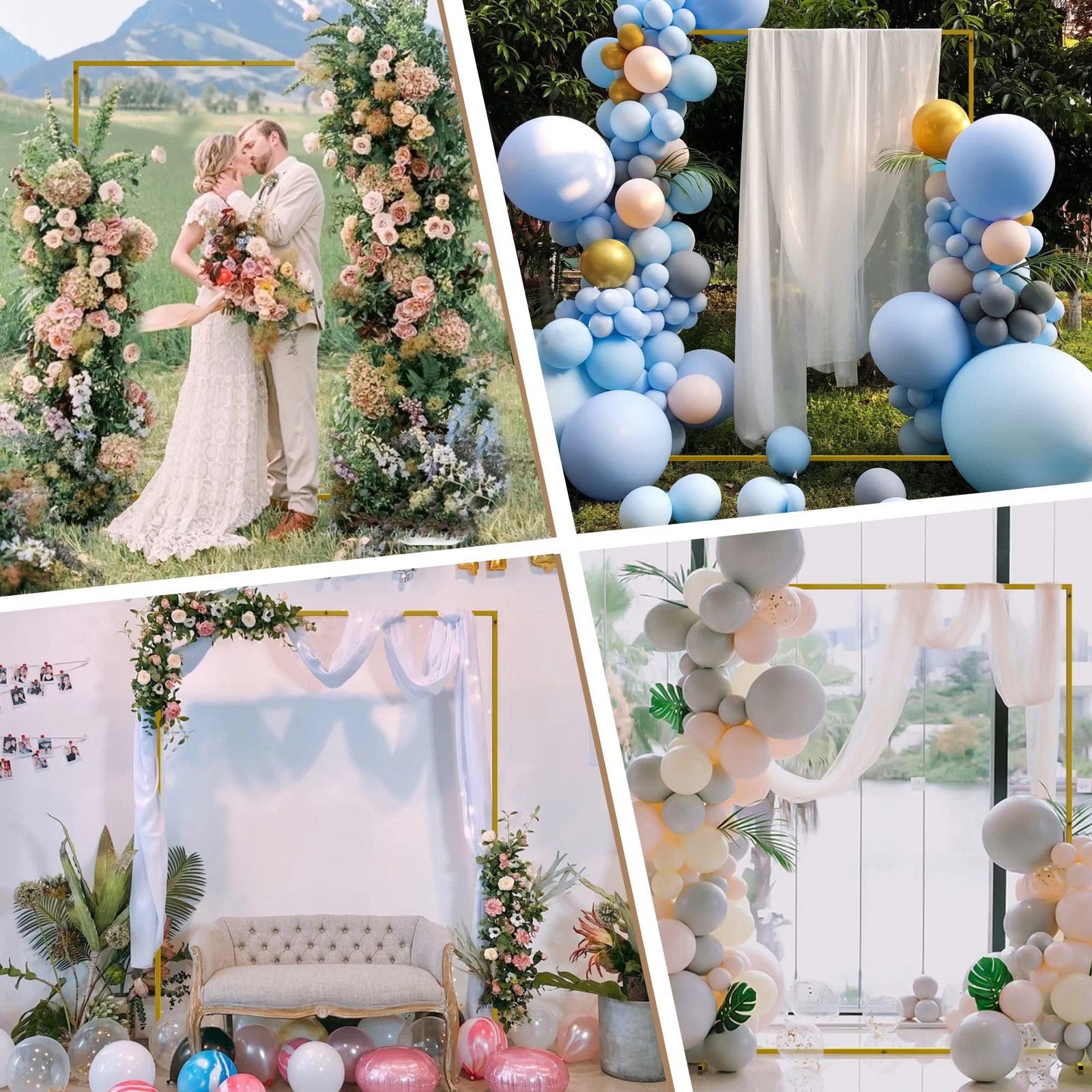 Backdrop Stand Square Wedding Arch 6.6FT x 5.2FT Gold Metal Balloon Arch Back…