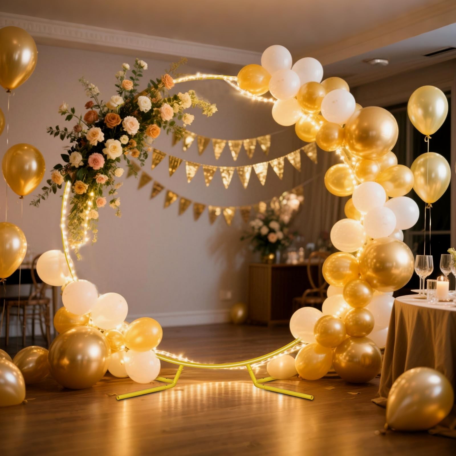 7.2FT Round Backdrop Stand, Circle Gold Balloon Wedding Arch Frame, Metal Wed…