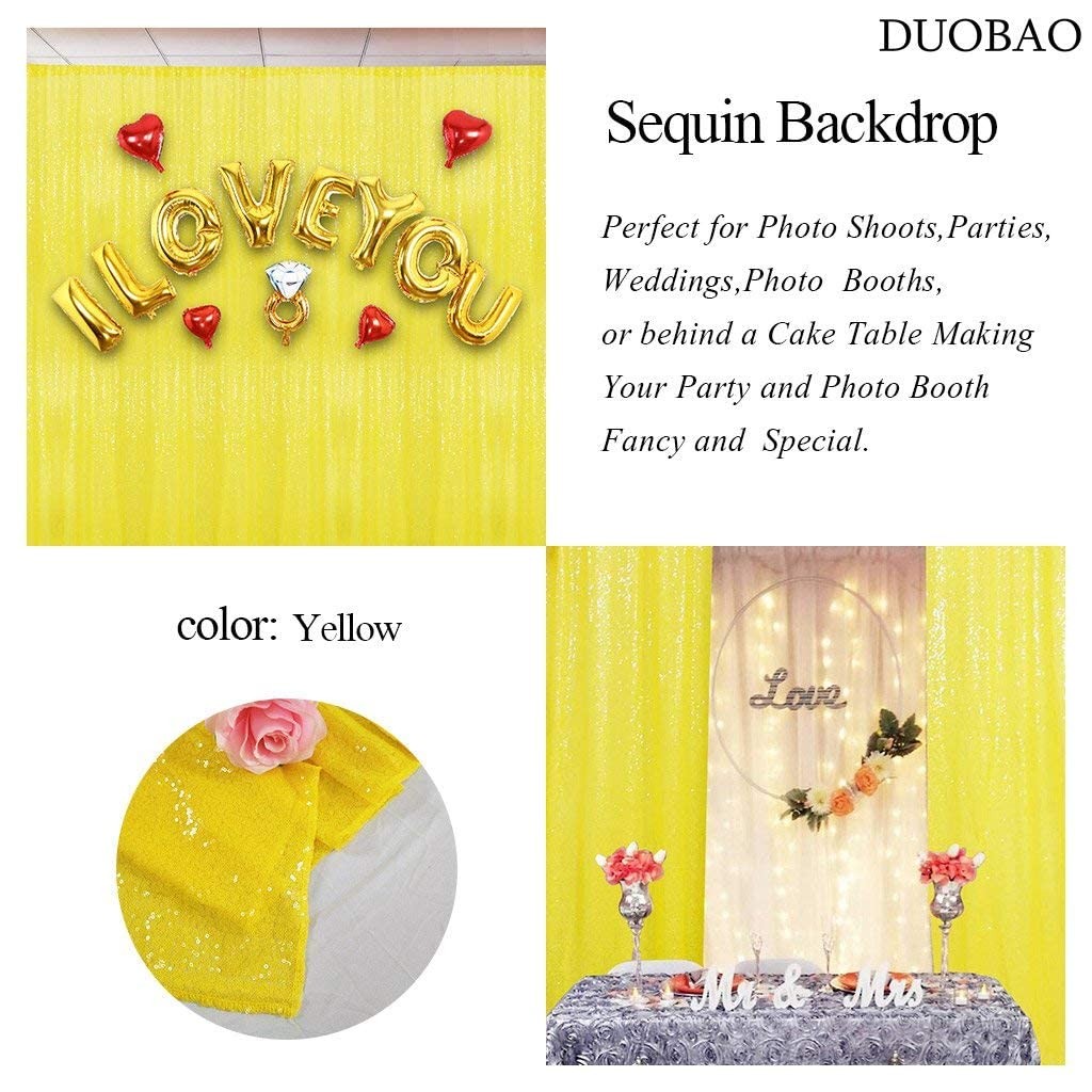 2 Panels 2×8 FT Yellow Sequin Curtains Photography Backdrop Prom Party Wedding