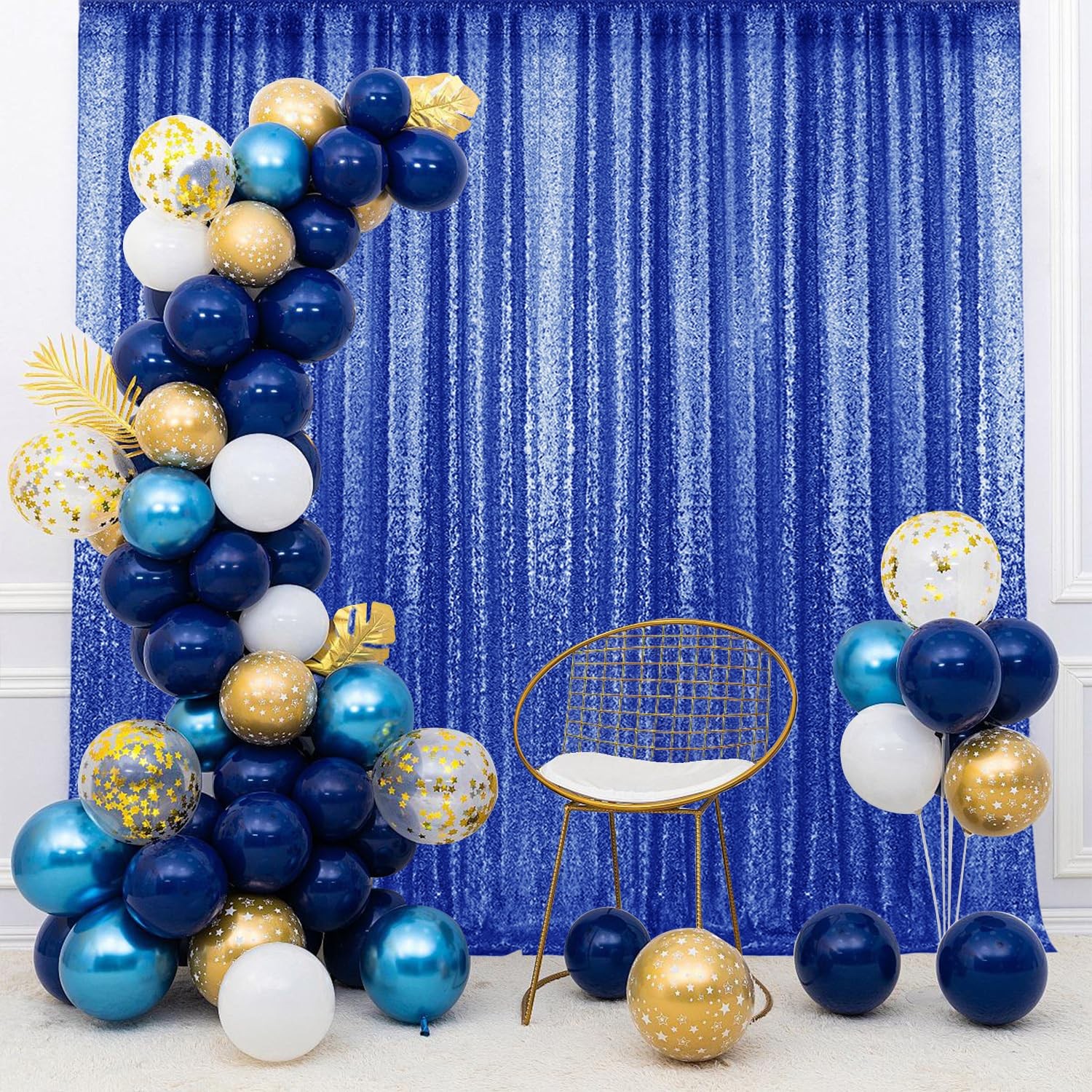 2×8FT-2PCS Royal Blue Sequin Backdrop Curtains Panels, Photography Backdrop G…