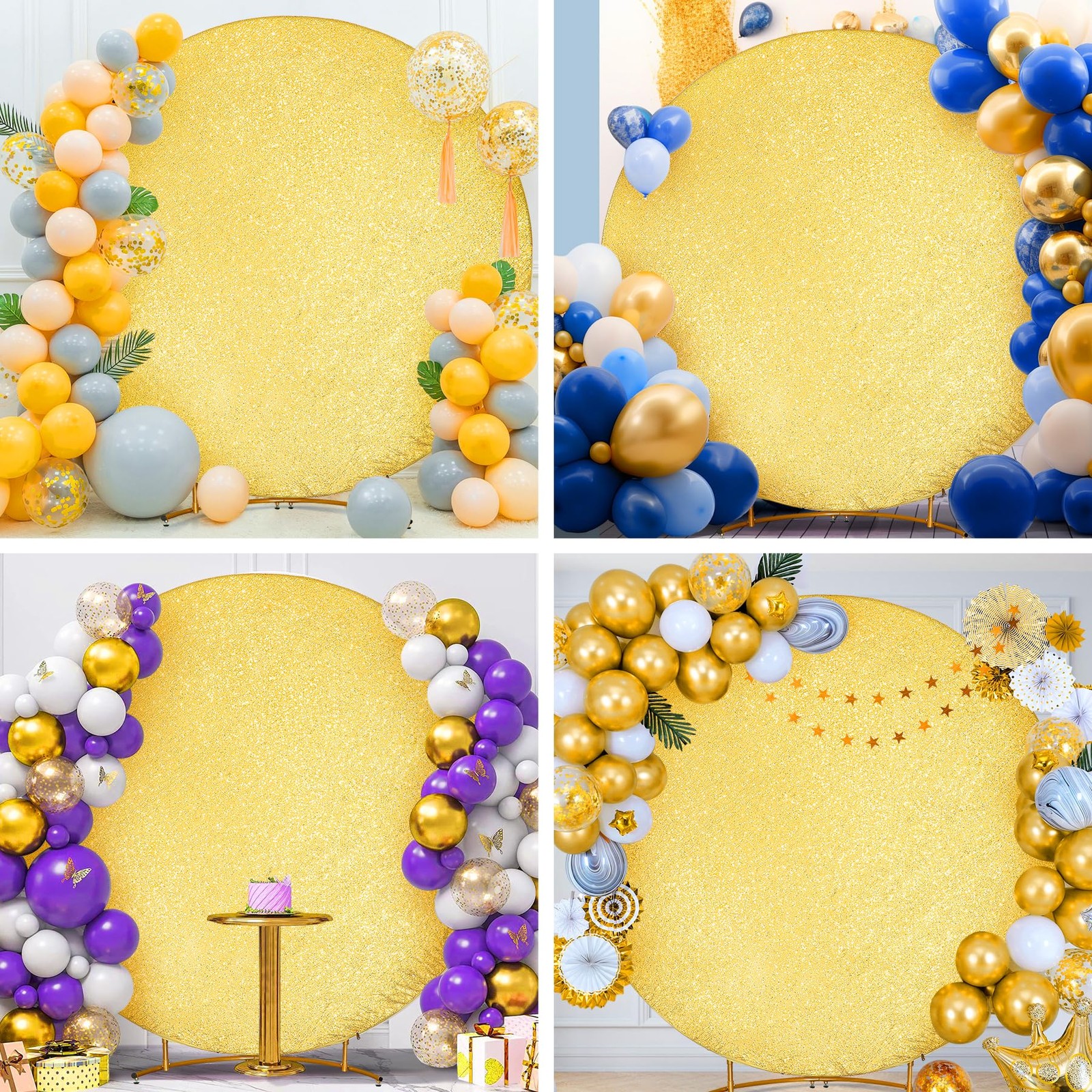 6.5FT Gold Sequins Round Backdrop Cover – Sparkly Glitter Round Arch Stands C…