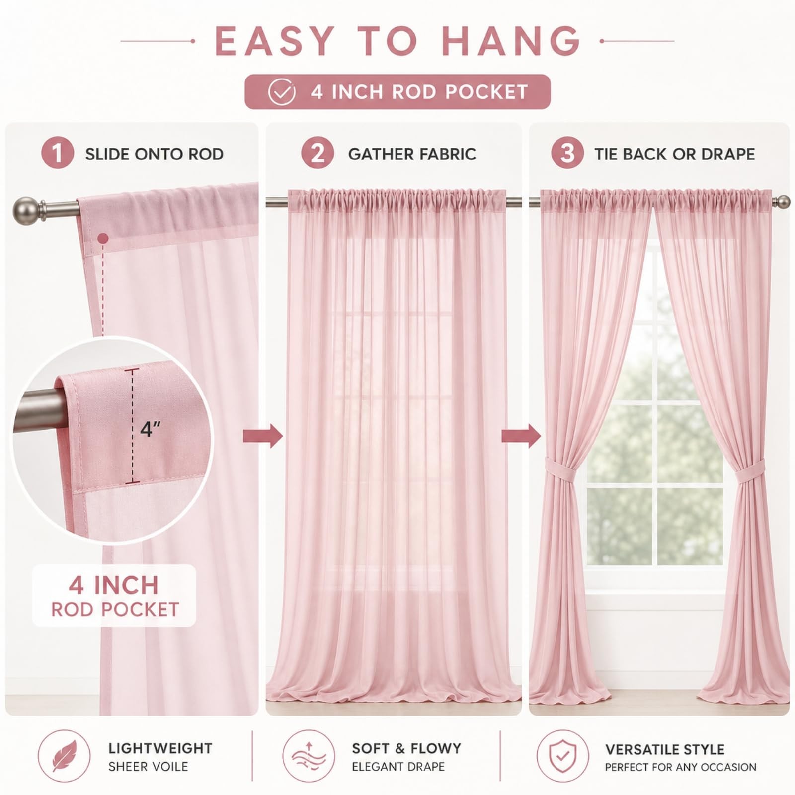 8 PCS 12×10 FT Dusty Rose Pink Chiffon Backdrop Curtains Wedding Party Photo