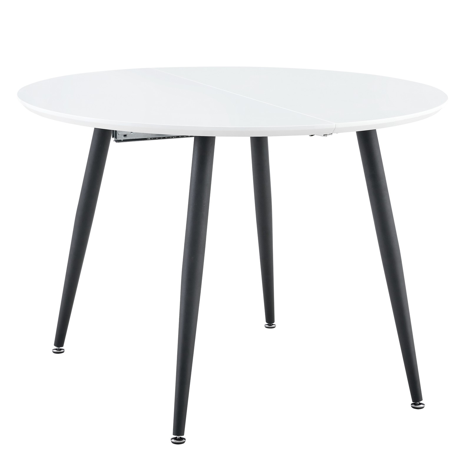 White MDF Extendable Round Dining Table with Black Metal Legs