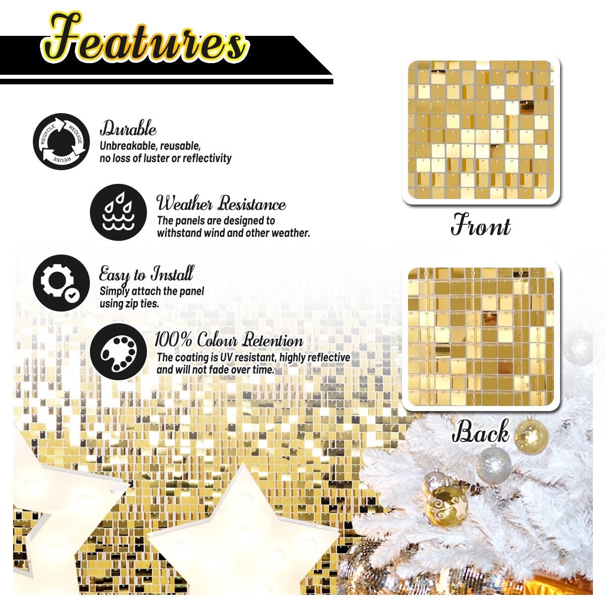 Kate Square Light Gold Sequin Wall Panels Shimmer Wall Birthday Party Backdro…