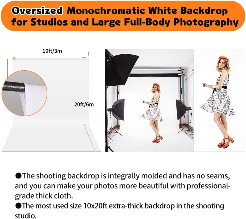 White Backdrop for Photoshoot, 10X20 Ft Large Photo Backdrop Curtain
