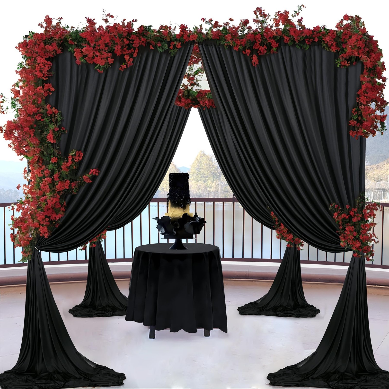 20ft x 10ft Wrinkle Free Black Backdrop Curtain – 4 Panels Polyester Drapes