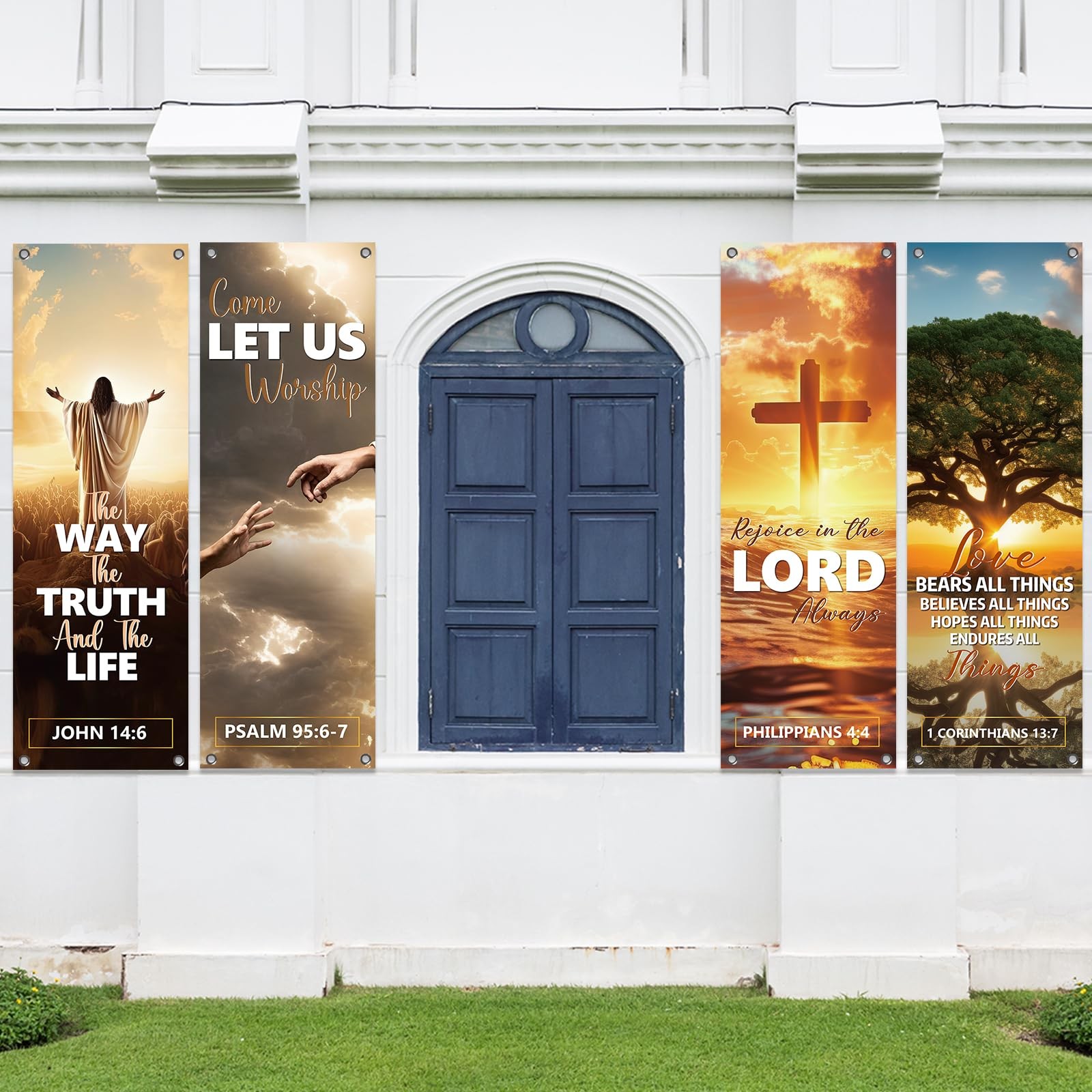 4Pcs Church Banners for Sanctuary Wall Welcome Religious Banners Hanging Back…