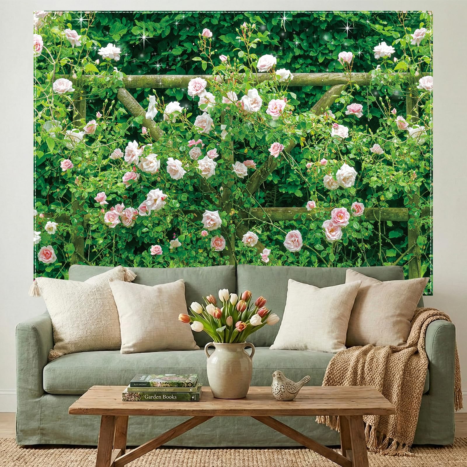 10x8FT Fabric Spring Photo Backdrop Garden Natural Floral Rose Photography