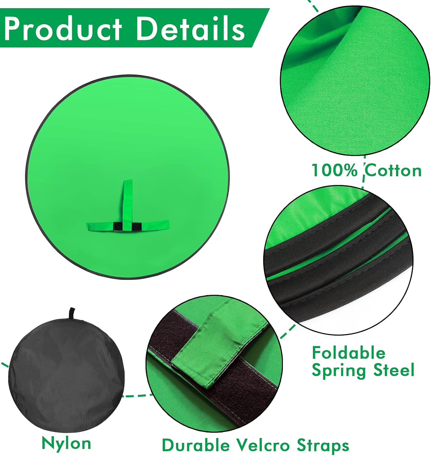 Portable Green Screen Chair, 57 in Greenscreen Backdrop with Stand Double Sided