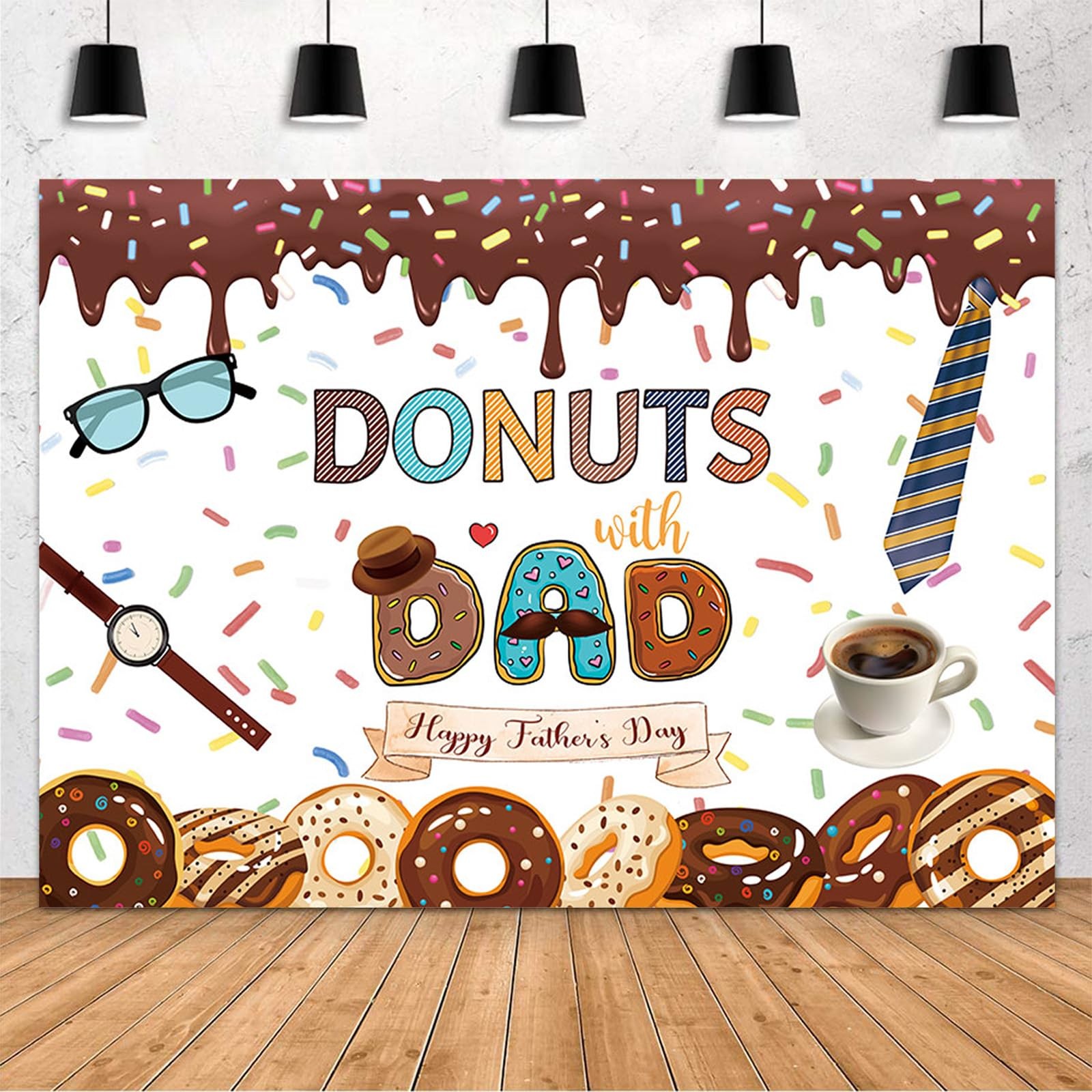 8x6ft Happy Father’s Day Backdrop Donuts with Dad Sprinkles Decorations Banner