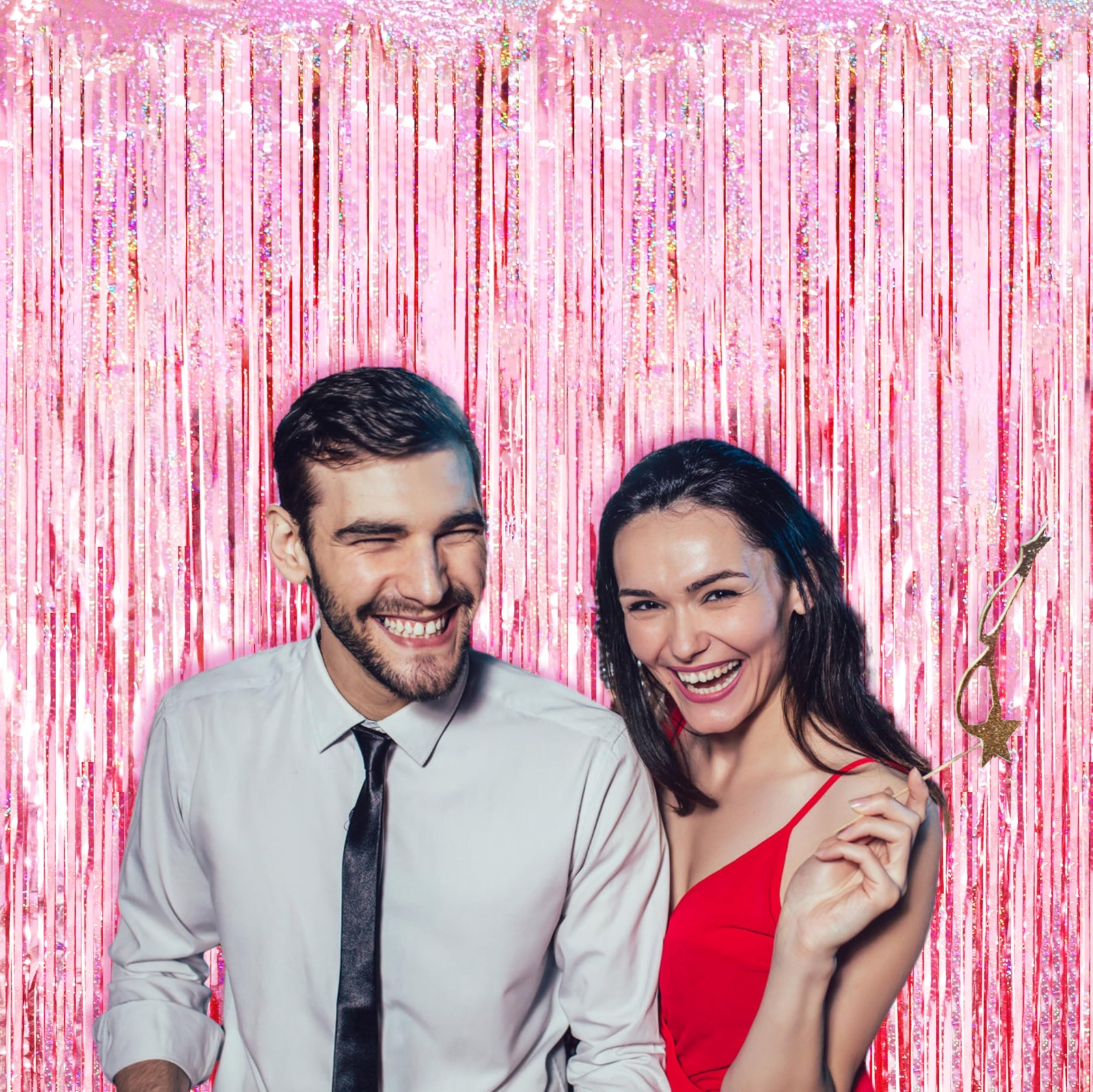 3 Pack Laser Pink Foil Fringe Curtains 3.3×8.2ft Baby Shower Disco Decor