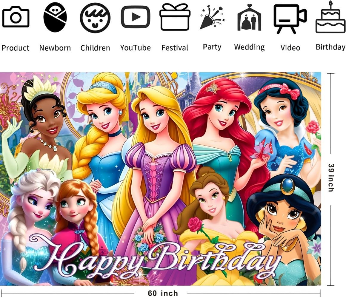 Princess Wall Decor Backdrop for Princess Themed Birthday Decorations, Green …